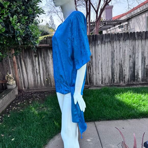 Vintage Teddi of California Blue Blouse w/ Side Tie USA Women's Oversized Small - Picture 3 of 12